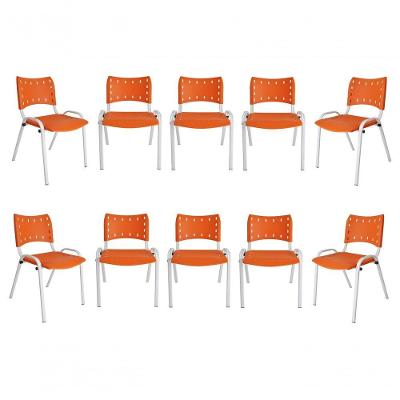 Kit 10 Cadeiras Iso Para Escola Escritório Comércio Laranja Base Branca