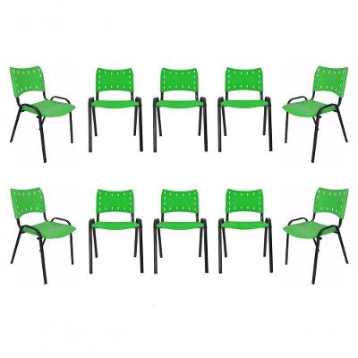 Kit 10 Cadeiras Iso Para Escola Escritório Comércio Verde Base Preta