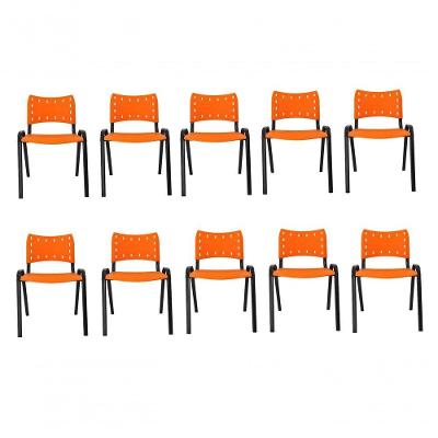 Kit 10 Cadeiras Iso Para Escola Escritório Comércio Laranja Base Preta