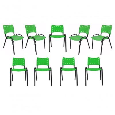 Kit 9 Cadeiras Iso Para Escola Escritório Comércio Verde Base Preta