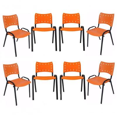 Kit 8 Cadeiras Iso Para Escola Escritório Comércio Laranja Base Preta