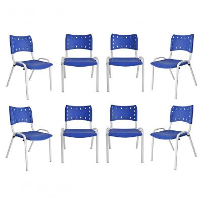 Kit 8 Cadeiras Iso Para Escola Escritório Comércio Azul Base Branca