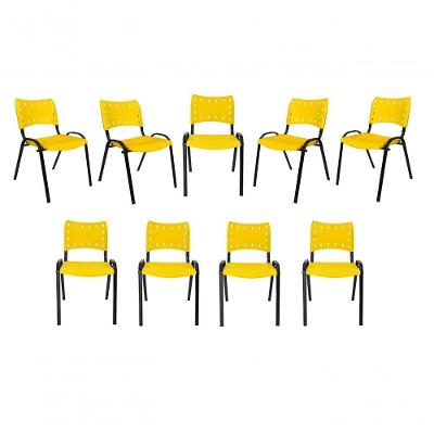 Kit 9 Cadeiras Iso Para Escola Escritório Comércio Amarela Base Preta