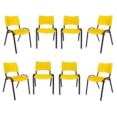 Kit 8 Cadeiras Iso Para Escola Escritório Comércio Amarela Base Preta