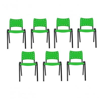 Kit 7 Cadeiras Iso Para Escola Escritório Comércio Verde Base Preto