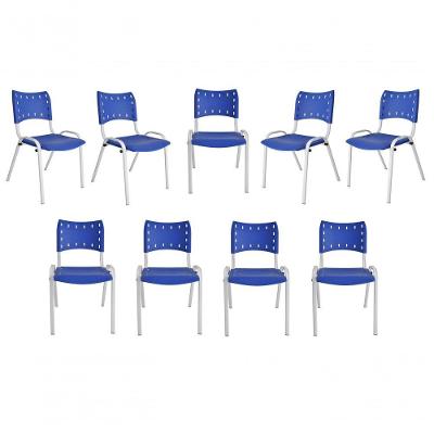 Kit 9 Cadeiras Iso Para Escola Escritório Comércio Azul Base Branca