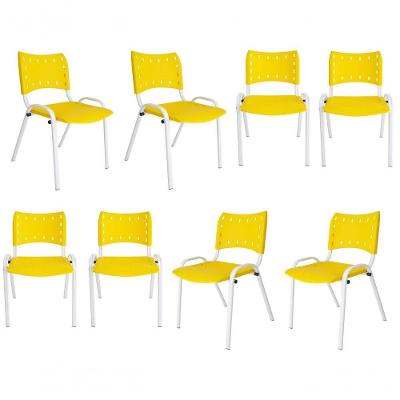 Kit 8 Cadeiras Iso Para Escola Escritório Comércio Amarela Base Branca