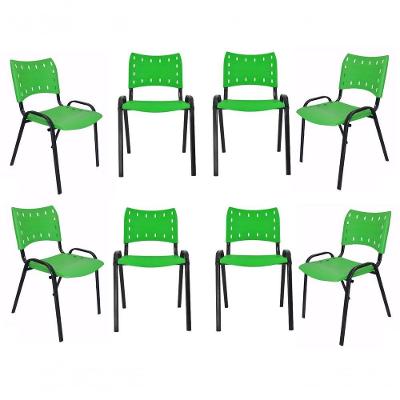 Kit 8 Cadeiras Iso Para Escola Escritório Comércio Verde Base Preta