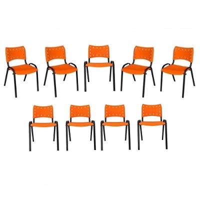 Kit 9 Cadeiras Iso Para Escola Escritório Comércio Laranja Base Preta