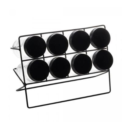 Organizador de Temperos 9 Peças de Vidro com Suporte de Metal Preto Lyor