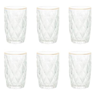 Conjunto De Copos De Vidro Com Fio De Ouro Para água 6 Peças 350 Ml Diamonds Lyor