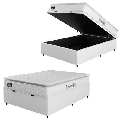 Cama Box Baú Casal Colchão Espuma D33 Pillow Top New Millenium 138x188x60cm Branco Hellen