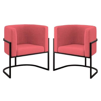 Kit 02 Cadeiras Poltrona Sala Quarto Base De Metal Black Rosa