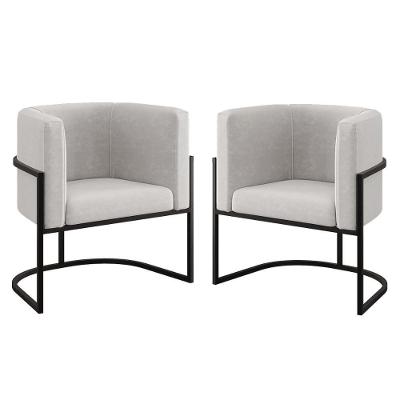 Kit 02 Cadeiras Poltrona Sala Quarto Base De Metal Black Bege
