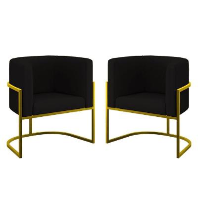 Kit 02 Cadeiras Poltrona Veludo Sala Quarto Base De Metal Gold Preto