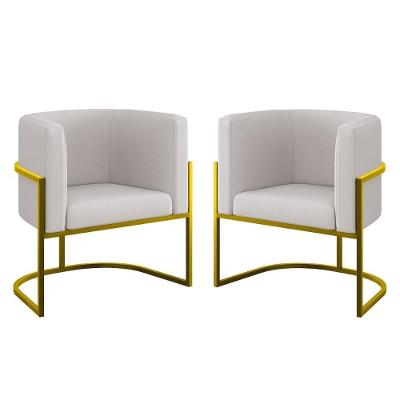 Kit 02 Cadeiras Poltrona Veludo Sala Quarto Base De Metal Gold Bege