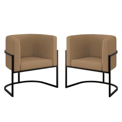 Kit 02 Cadeiras Poltrona Veludo Sala Quarto Base De Metal Black Capuccino