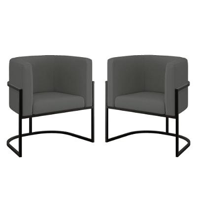 Kit 02 Cadeiras Poltrona Veludo Sala Quarto Base De Metal Black Cinza