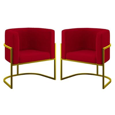 Kit 02 Cadeiras Poltrona Sala Quarto Base De Metal Gold Vermelho