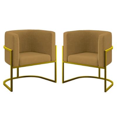 Kit 02 Cadeiras Poltrona Sala Quarto Base De Metal Gold Capuccino