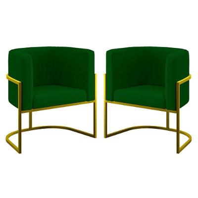Kit 02 Cadeiras Poltrona Sala Quarto Base De Metal Gold Verde