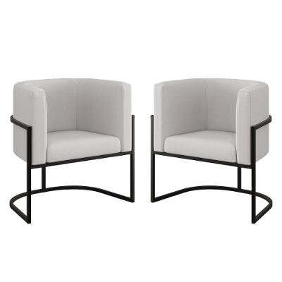 Kit 02 Cadeiras Poltrona Veludo Sala Quarto Base De Metal Black Bege