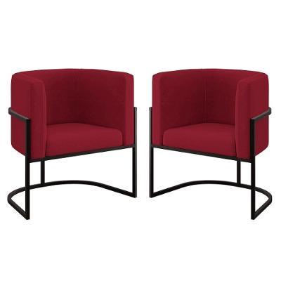 Kit 02 Cadeiras Poltrona Sala Quarto Base De Metal Black Marsala