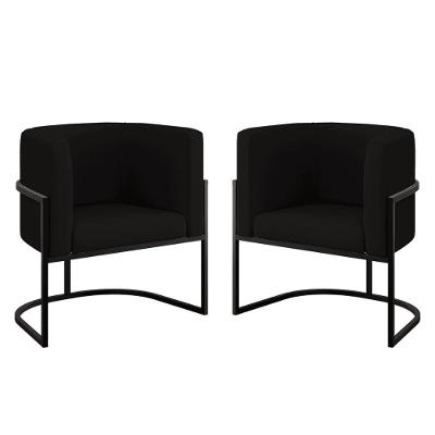 Kit 02 Cadeiras Poltrona Veludo Sala Quarto Base De Metal Black Preto
