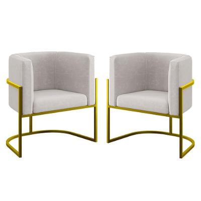 Kit 02 Cadeiras Poltrona Sala Quarto Base De Metal Gold Bege