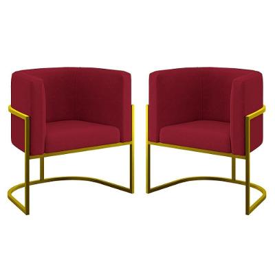 Kit 02 Cadeiras Poltrona Sala Quarto Base De Metal Gold Marsala