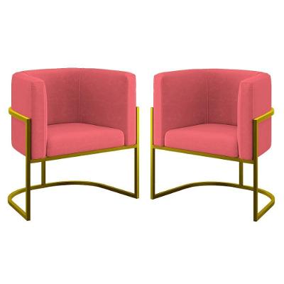 Kit 02 Cadeiras Poltrona Sala Quarto Base De Metal Gold Rosa