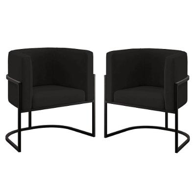 Kit 02 Cadeiras Poltrona Sala Quarto Base De Metal Black Preto