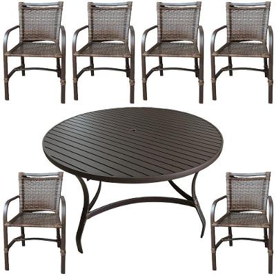 Conjunto Mesa Redonda 1,40cm Com 6 Cadeiras Betta Em Alumínio Área Externa Marrom