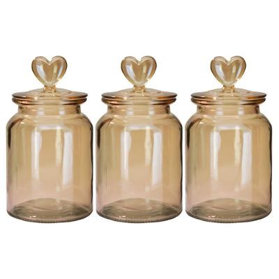 Kit 3 Potes Vidro âmbar Decor Afeto Coração 1 Litro - Tuut