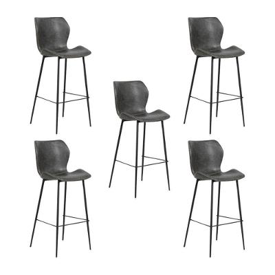 Kit 5 Banqueta Base Aço Fixa Naboo Pu Cinza Chumbo