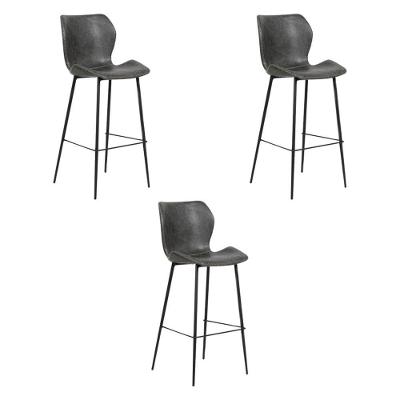 Kit 3 Banqueta Base Aço Fixa Naboo Pu Cinza Chumbo