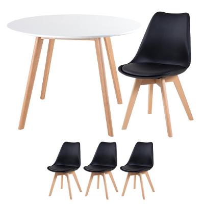 Mesa Redonda 100 Cm Branco + 3 Cadeiras Leda Preto Mesa Branco Com Cadeiras Preto