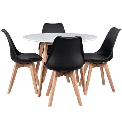 Mesa Redonda 100 Cm Branco + 4 Cadeiras Leda Preto Mesa Branco Com Cadeiras Preto