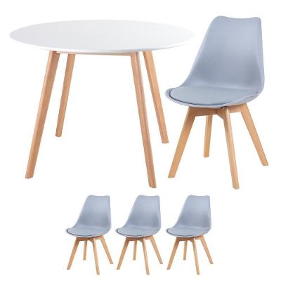 Mesa Redonda 100cm Branco + 3 Cadeiras Cinza Claro