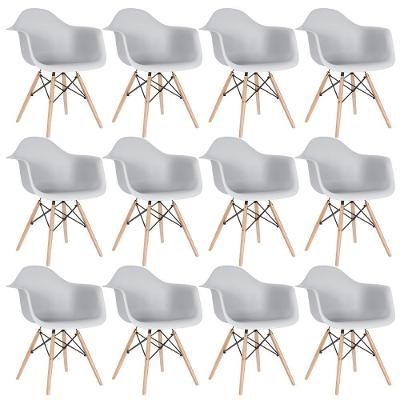 Kit 12 Cadeiras Charles Eames Eiffel Daw Com Braços E Pés De Madeira Clara Cinza Claro