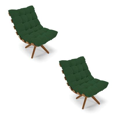 Kit 2 Poltronas Giratória Veludo Verde Base Madeira D'rossi