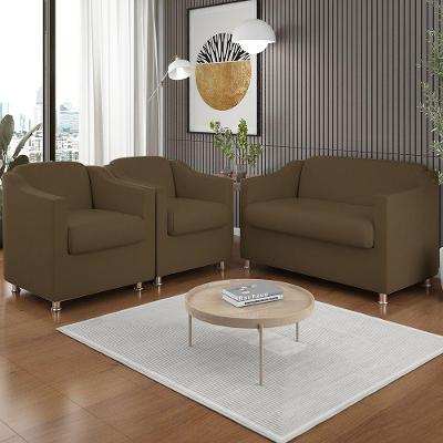 Kit 2 Poltronas Decorativa Tilla + Namoradeira Sala De Estar Cor:marrom