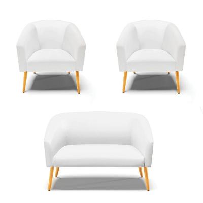 Kit 1 Namoradeira E 02 Poltronas Pés Palito Castanho Branco