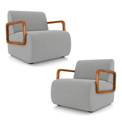 Kit 2 Poltronas Decorativa Sala De Estar Odessa Braços Em Madeira Veludo Cinza Claro G33