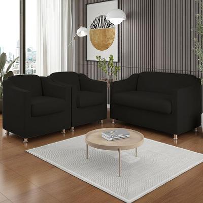 Kit 2 Poltronas Decorativa Tilla + Namoradeira Sala De Estar Cor:preto