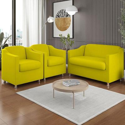 Kit 02 Poltronas Reforçada Clinica + Namoradeira Suede Tilla Cor:amarelo