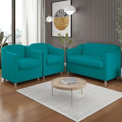 Kit 02 Poltronas Reforçada Clinica + Namoradeira Suede Tilla Cor:azul Turquesa