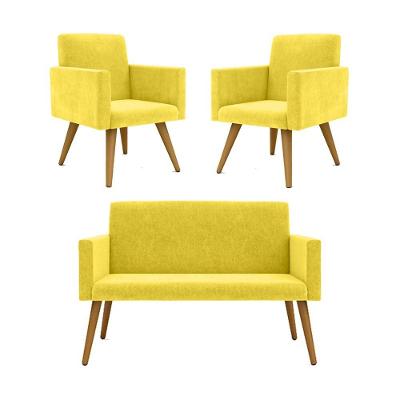 Kit Namoradeira + 2 Poltronas Decorativas Sala amarelo