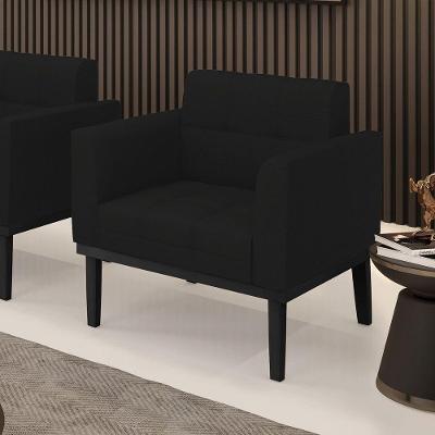 Poltrona Decorativa Pés Fixo Em Madeira Preto Linho Preto