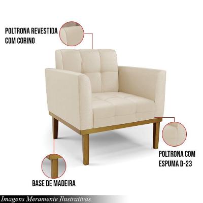 Kit 2 Poltronas Decorativas Pés Fixo Em Madeira Castanho Pu Bege